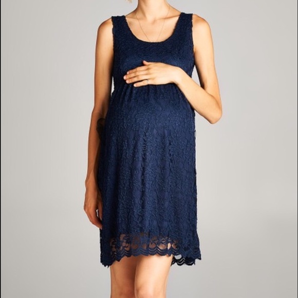 HELLO MIZ Womens Maxi Maternity Dress with Lace Yoke